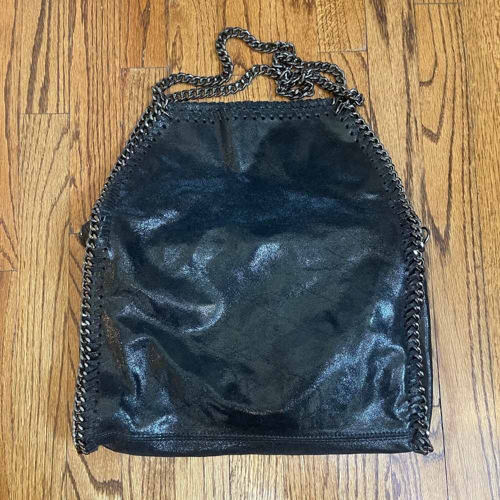 Genuine Leather Italian Inspired By Stella McCarthy Shimmery Black Tote Bag